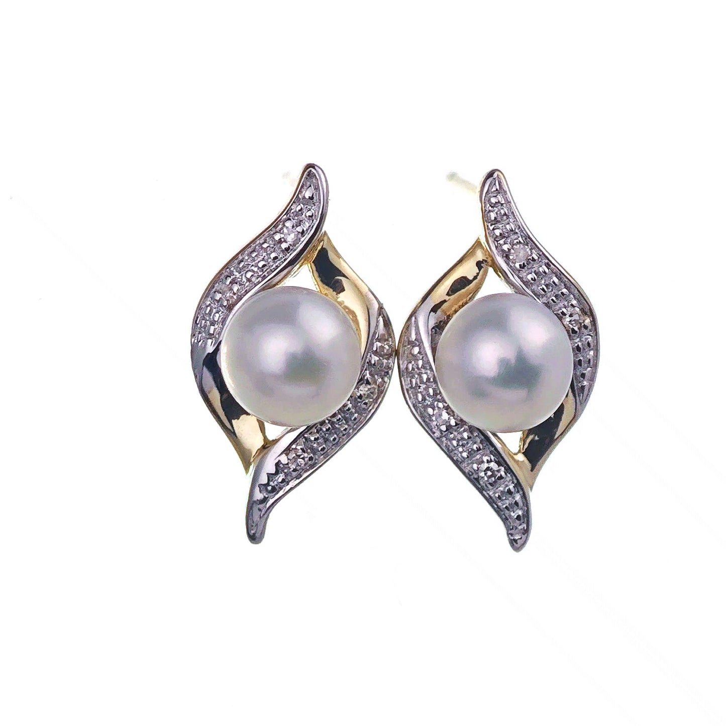 9ct Fresh Water Pearl Diamond Earrings Gold Studs Natural Gemstones Boxed