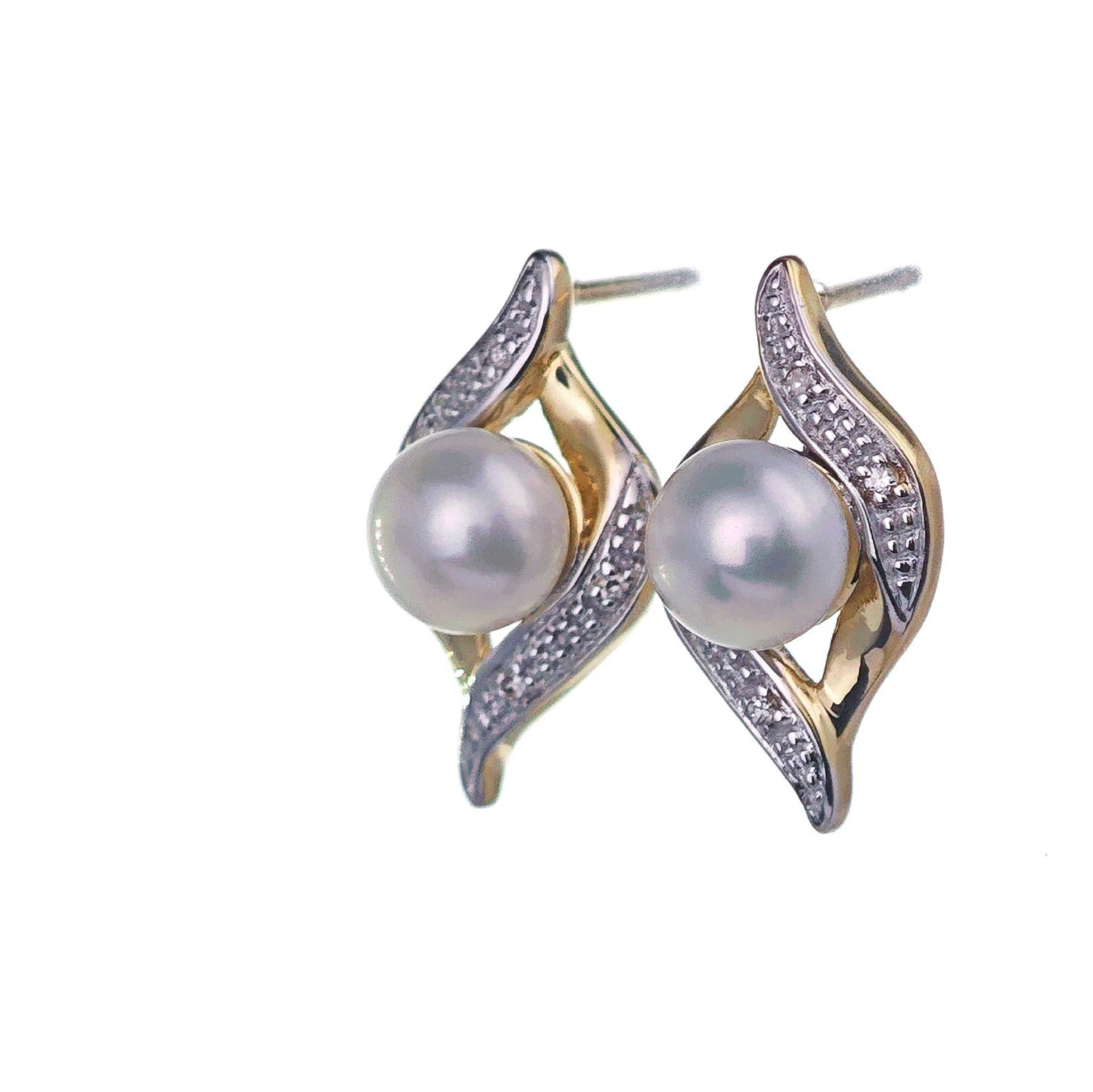 9ct Fresh Water Pearl Diamond Earrings Gold Studs Natural Gemstones Boxed