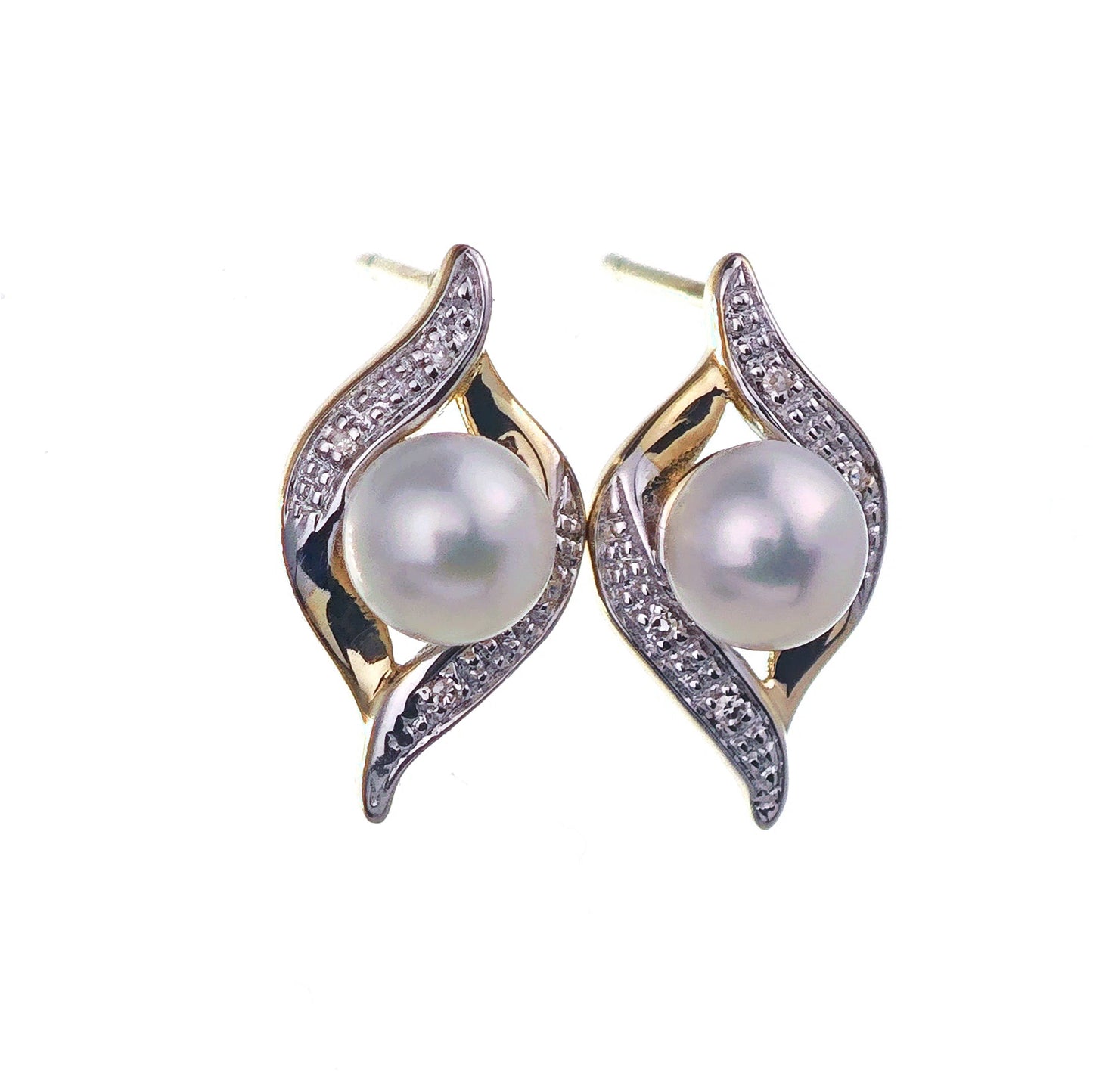 9ct Fresh Water Pearl Diamond Earrings Gold Studs Natural Gemstones Boxed