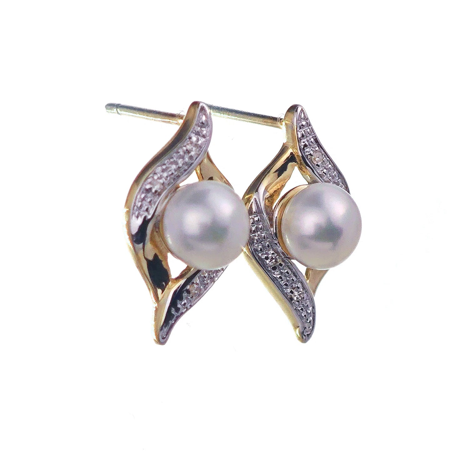 9ct Fresh Water Pearl Diamond Earrings Gold Studs Natural Gemstones Boxed