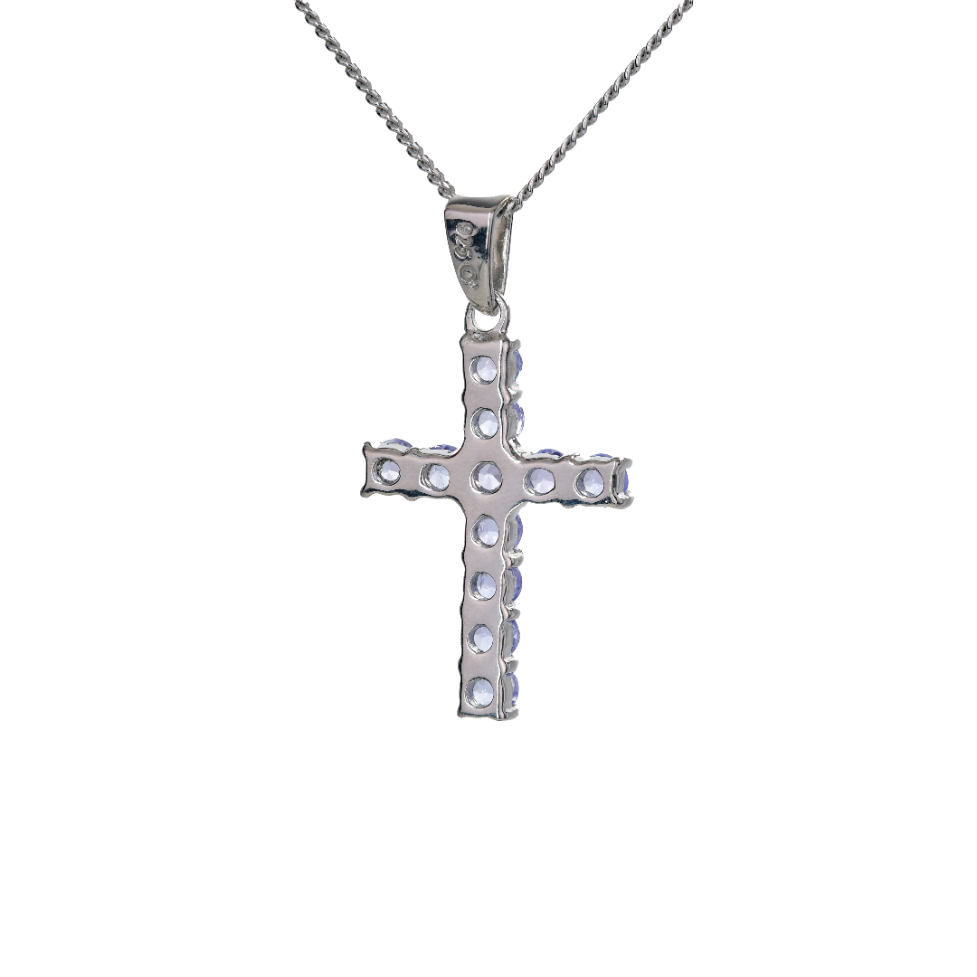 Silver Necklace Tanzanite Blue Cross 1.32ct 18'' Chain P0TX1SR