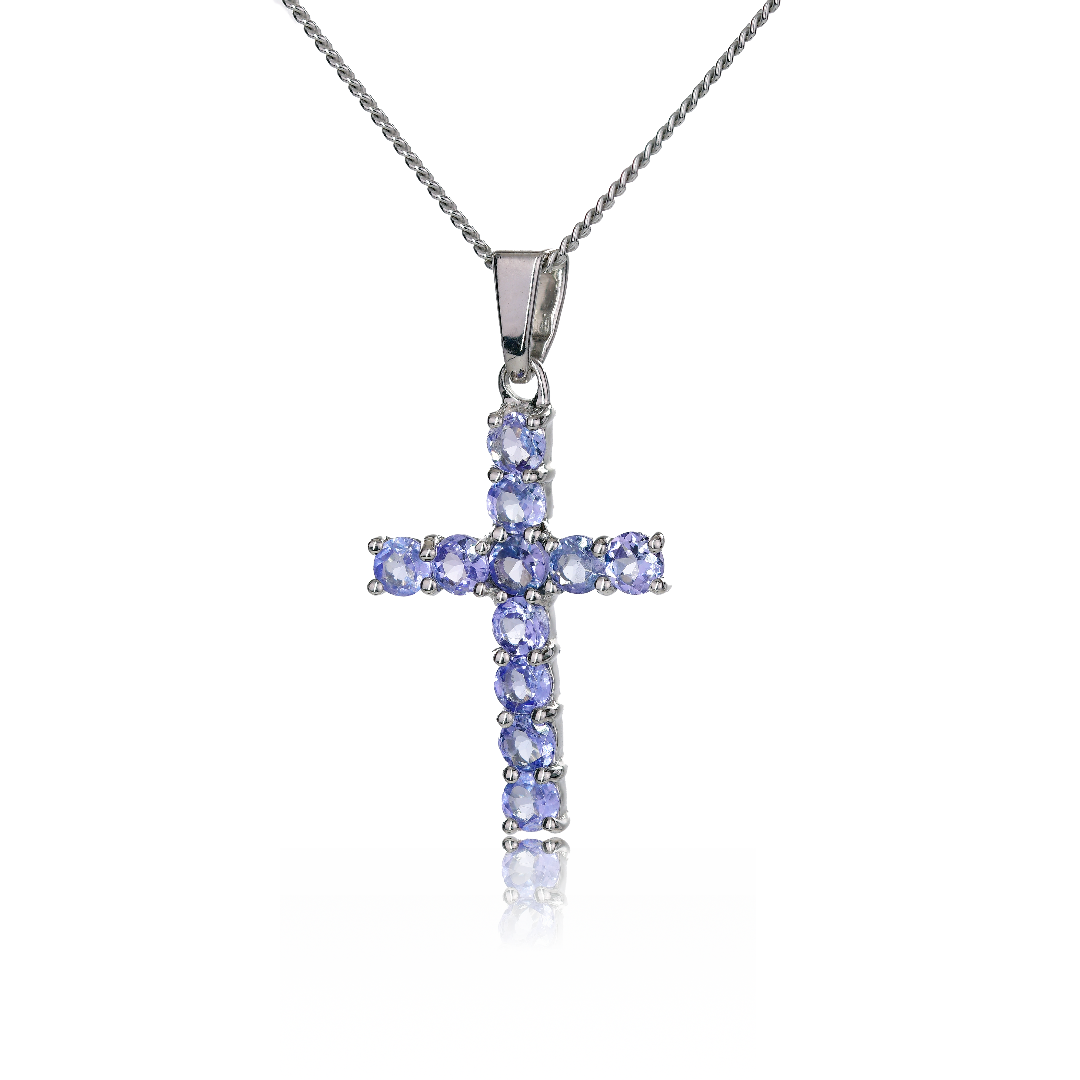 Silver Necklace Tanzanite Blue Cross 1.32ct 18'' Chain P0TX1SR