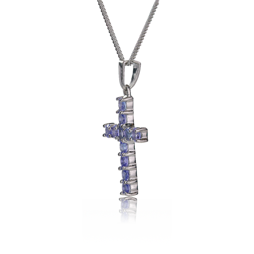 Silver Necklace Tanzanite Blue Cross 1.32ct 18'' Chain P0TX1SR