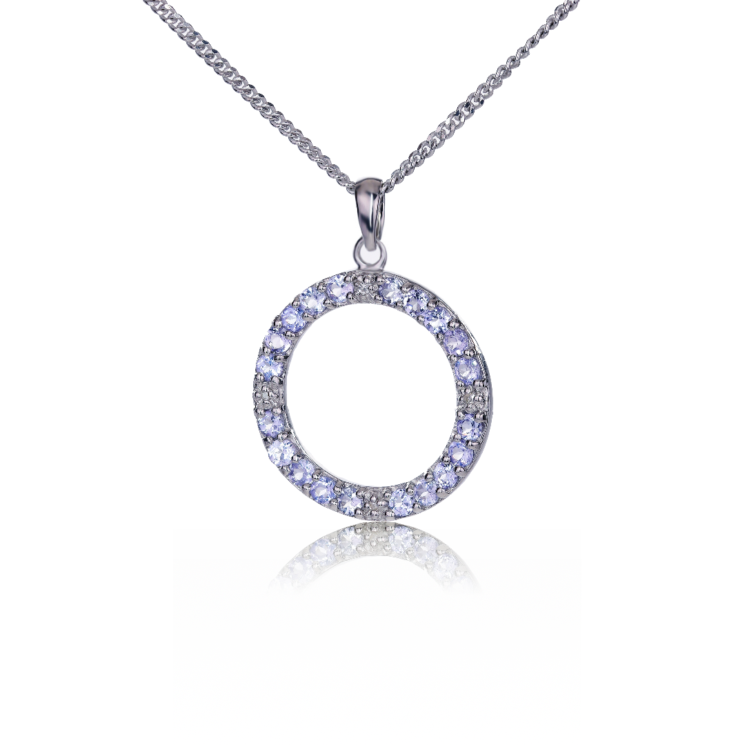 Silver Diamond Necklace Tanzanite 1ct Circle 18'' Chain