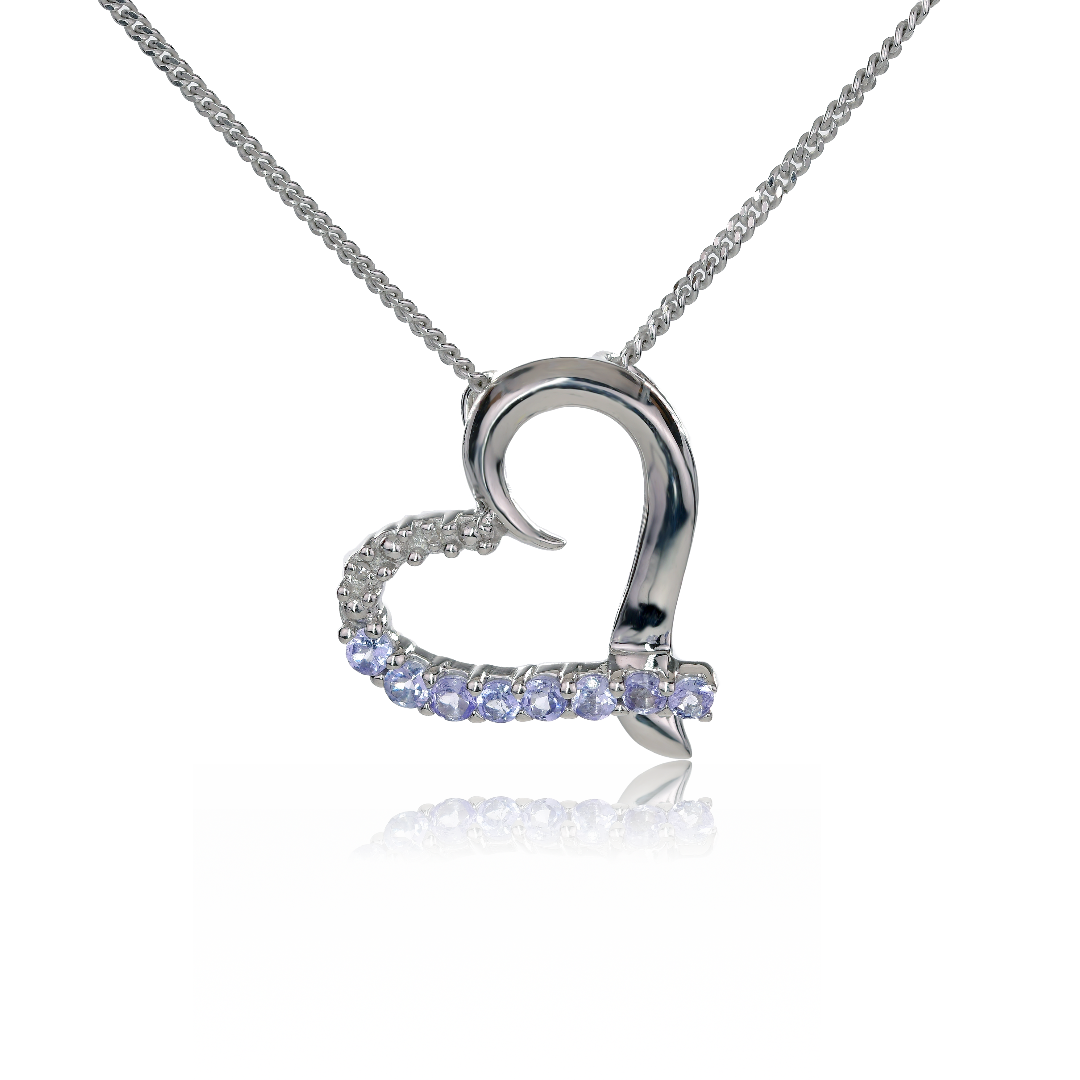 Silver Diamond Necklace Tanzanite 0.4ct Heart Contemporary Ojewellery 18'' Chain