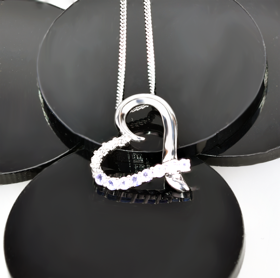 Silver Diamond Necklace Tanzanite 0.4ct Heart Contemporary Ojewellery 18'' Chain