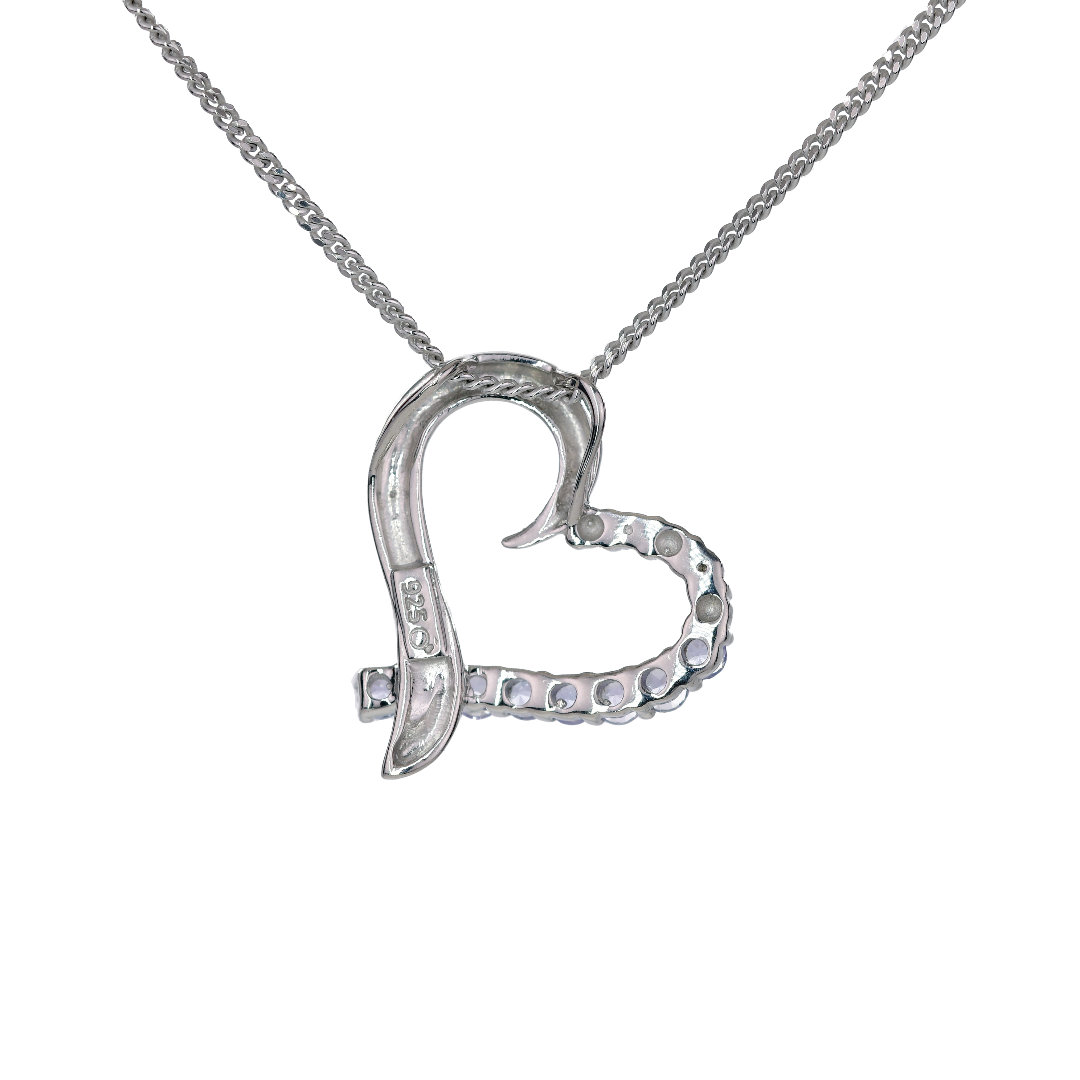 Silver Diamond Necklace Tanzanite 0.4ct Heart Contemporary Ojewellery 18'' Chain