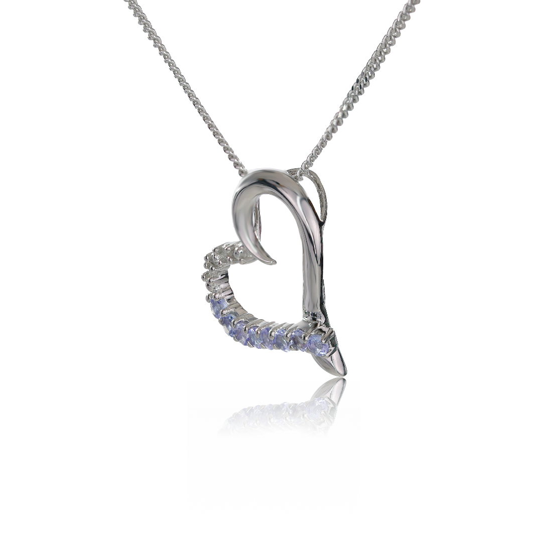 Silver Diamond Necklace Tanzanite 0.4ct Heart Contemporary Ojewellery 18'' Chain