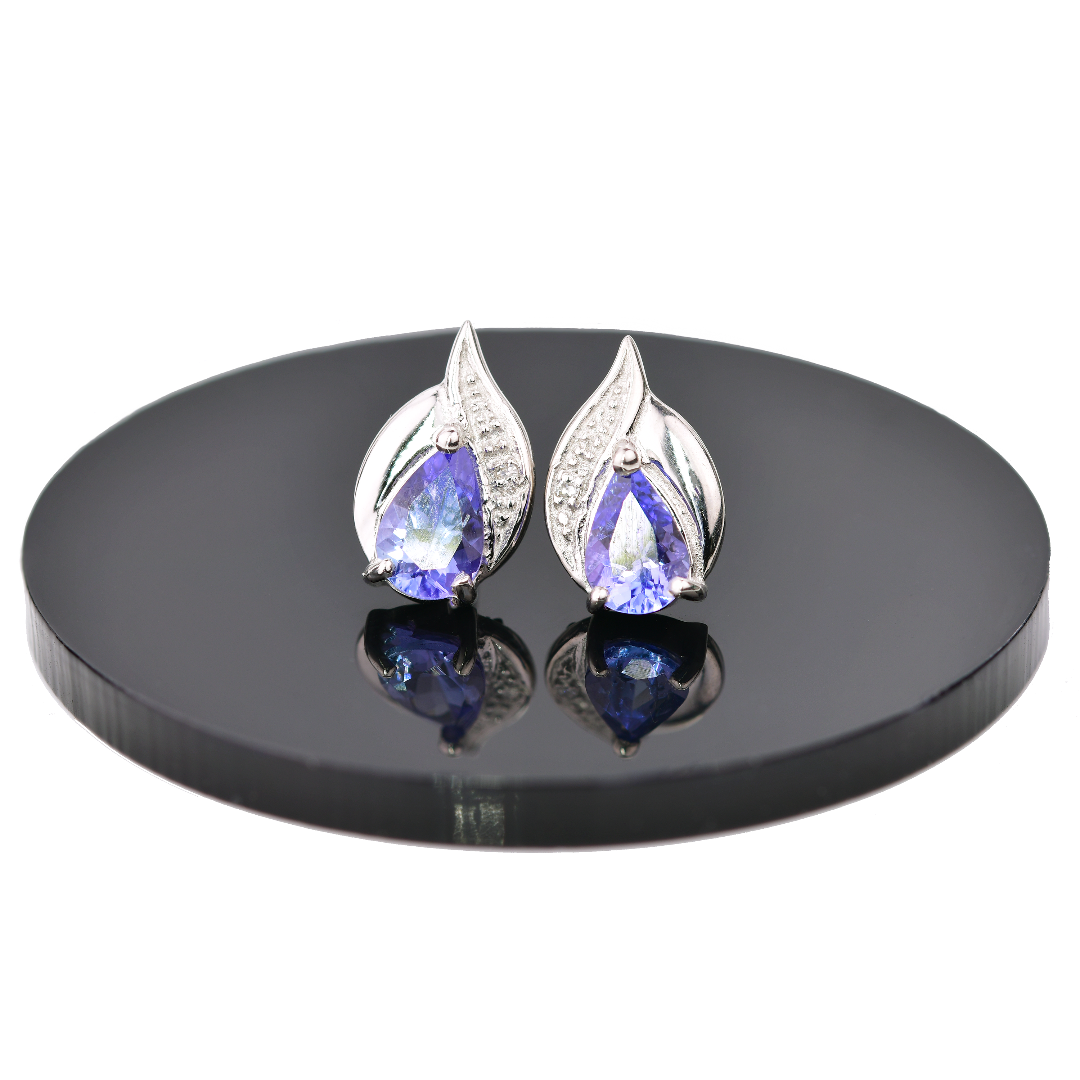 Tanzanite and Diamond Pear Stud Earrings