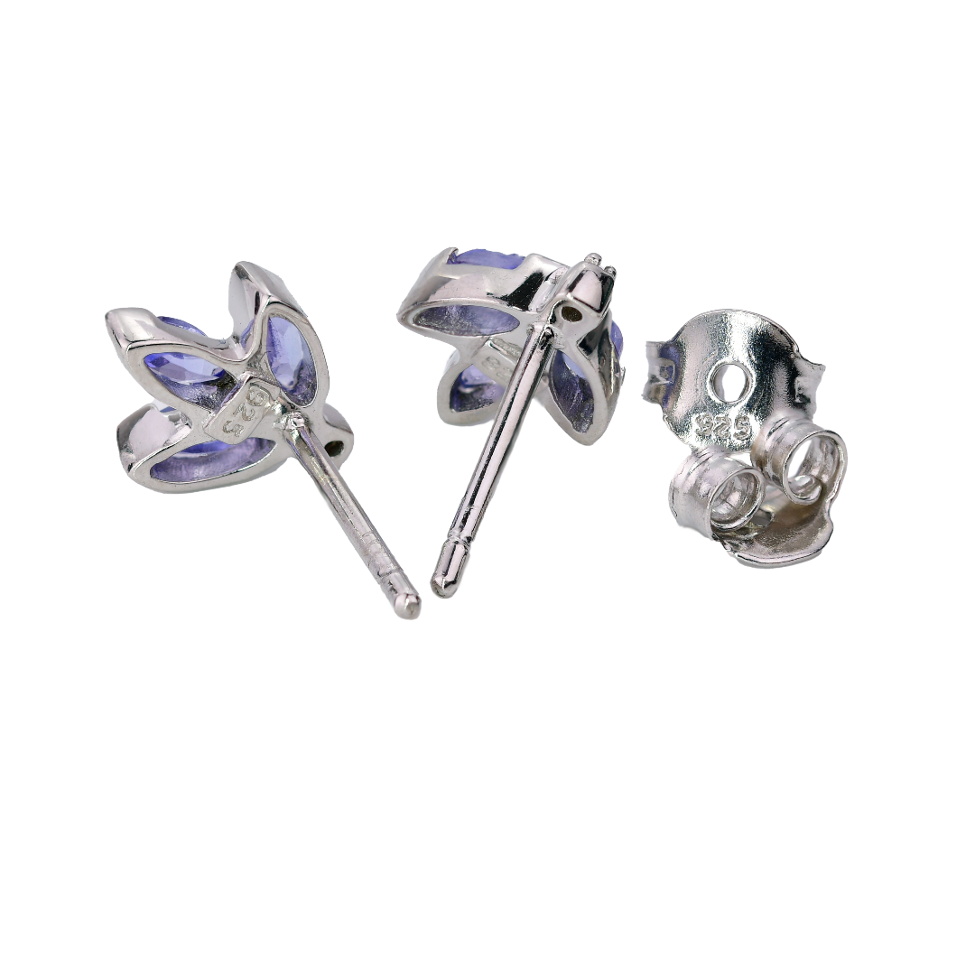 Silver Diamond Earrings Stud Blue Tanzanite Maquise Womens