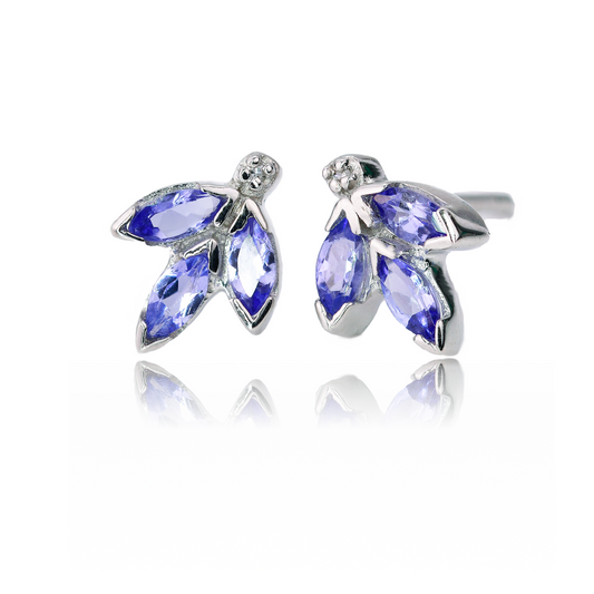 Silver Diamond Earrings Stud Blue Tanzanite Maquise Womens