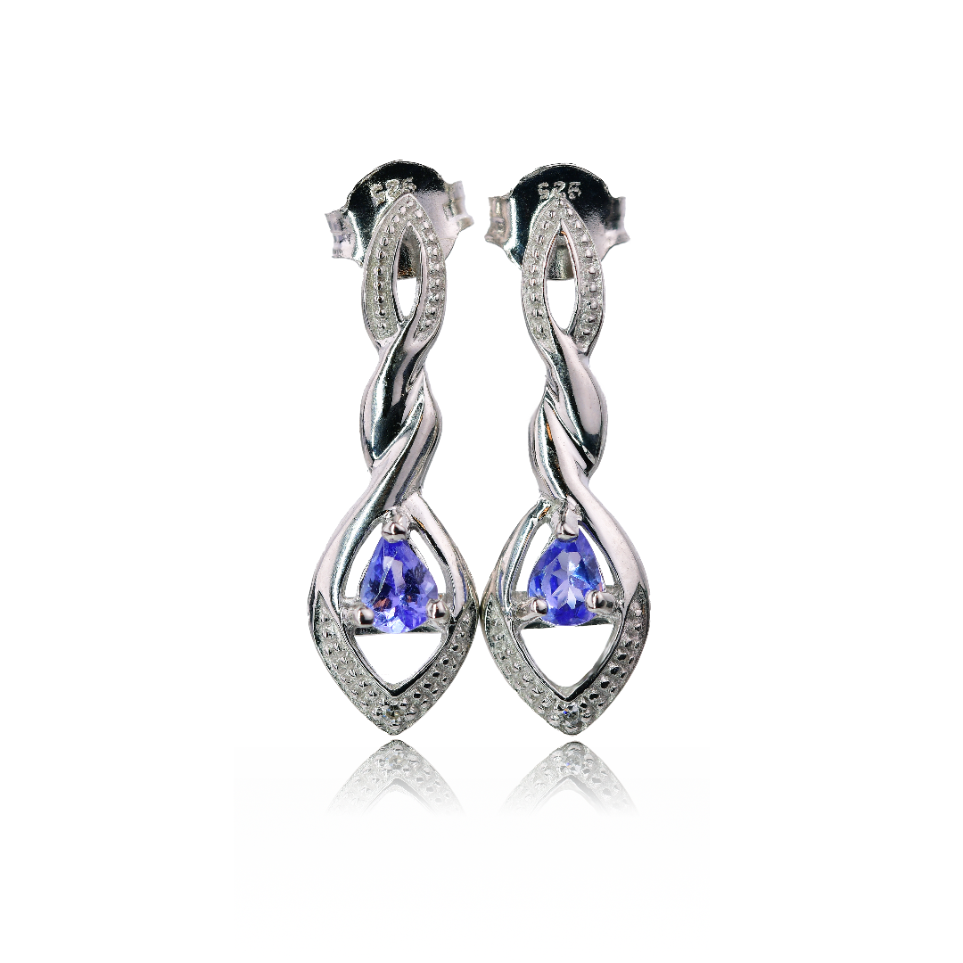 Silver Diamond Earrings Stud Tanzanite Eternal Twist Womens