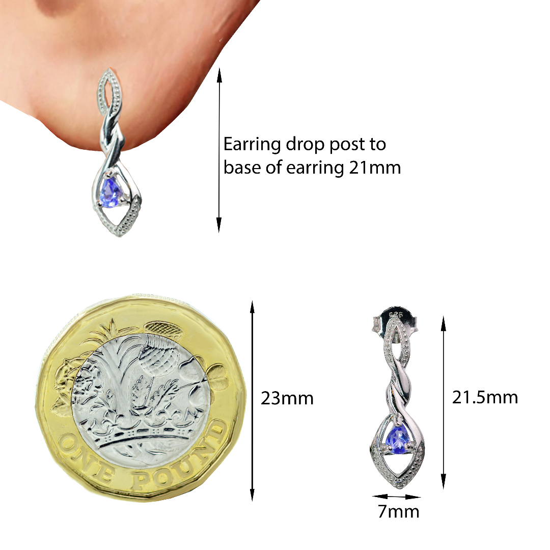 Silver Diamond Earrings Stud Tanzanite Eternal Twist Womens