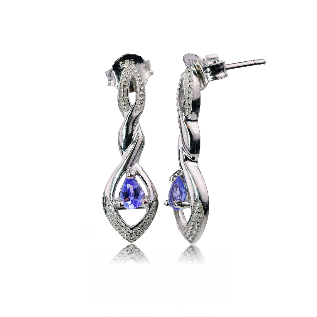 Silver Diamond Earrings Stud Tanzanite Eternal Twist Womens