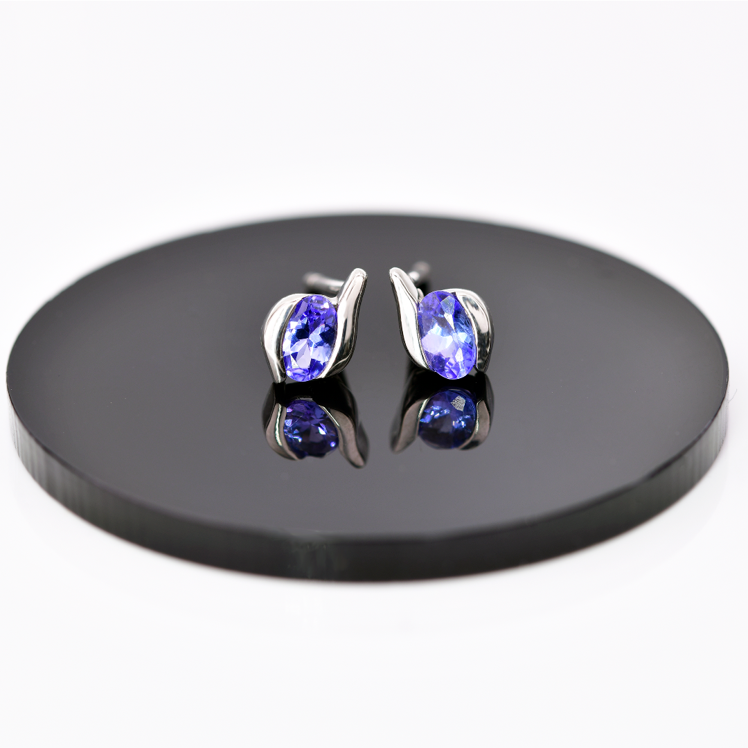 Ojewellery Sterling Silver Earrings Stud Tanzanite Oval Contemporary Womens