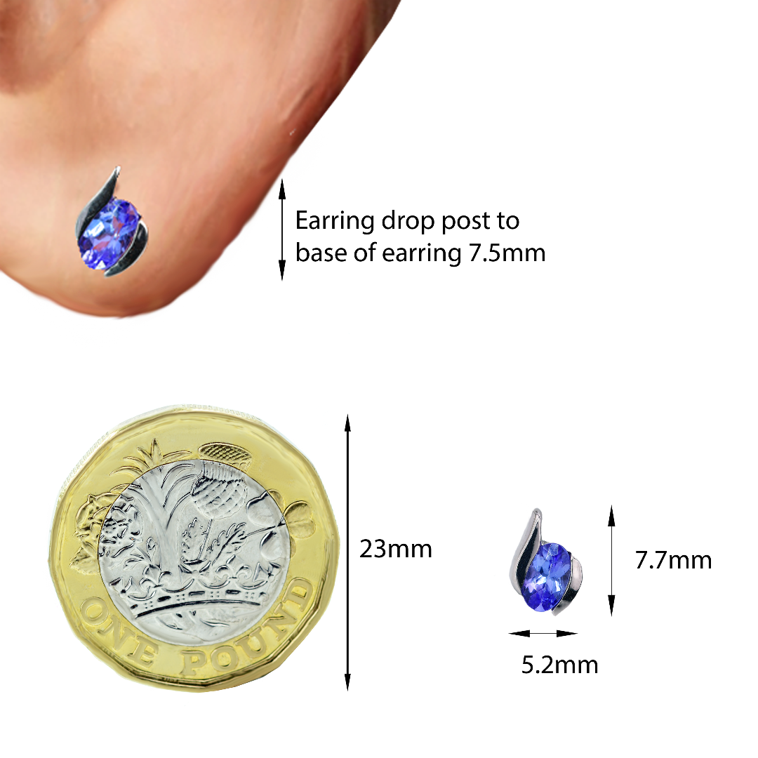 Ojewellery Sterling Silver Earrings Stud Tanzanite Oval Contemporary Womens