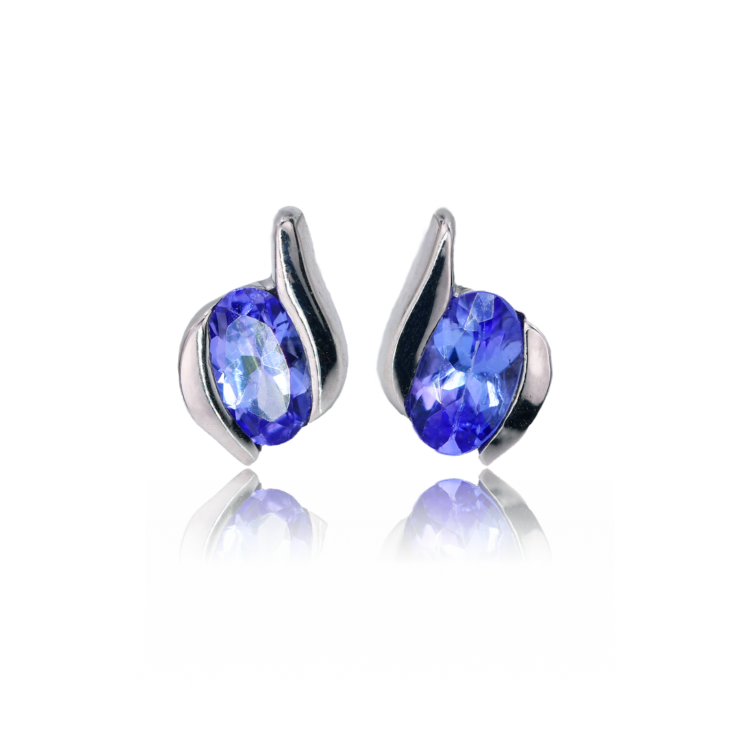 Ojewellery Sterling Silver Earrings Stud Tanzanite Oval Contemporary Womens