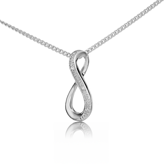 Silver Diamond Necklace Eternal Loop Womens 18'' Chain Ojewellery PDELSR