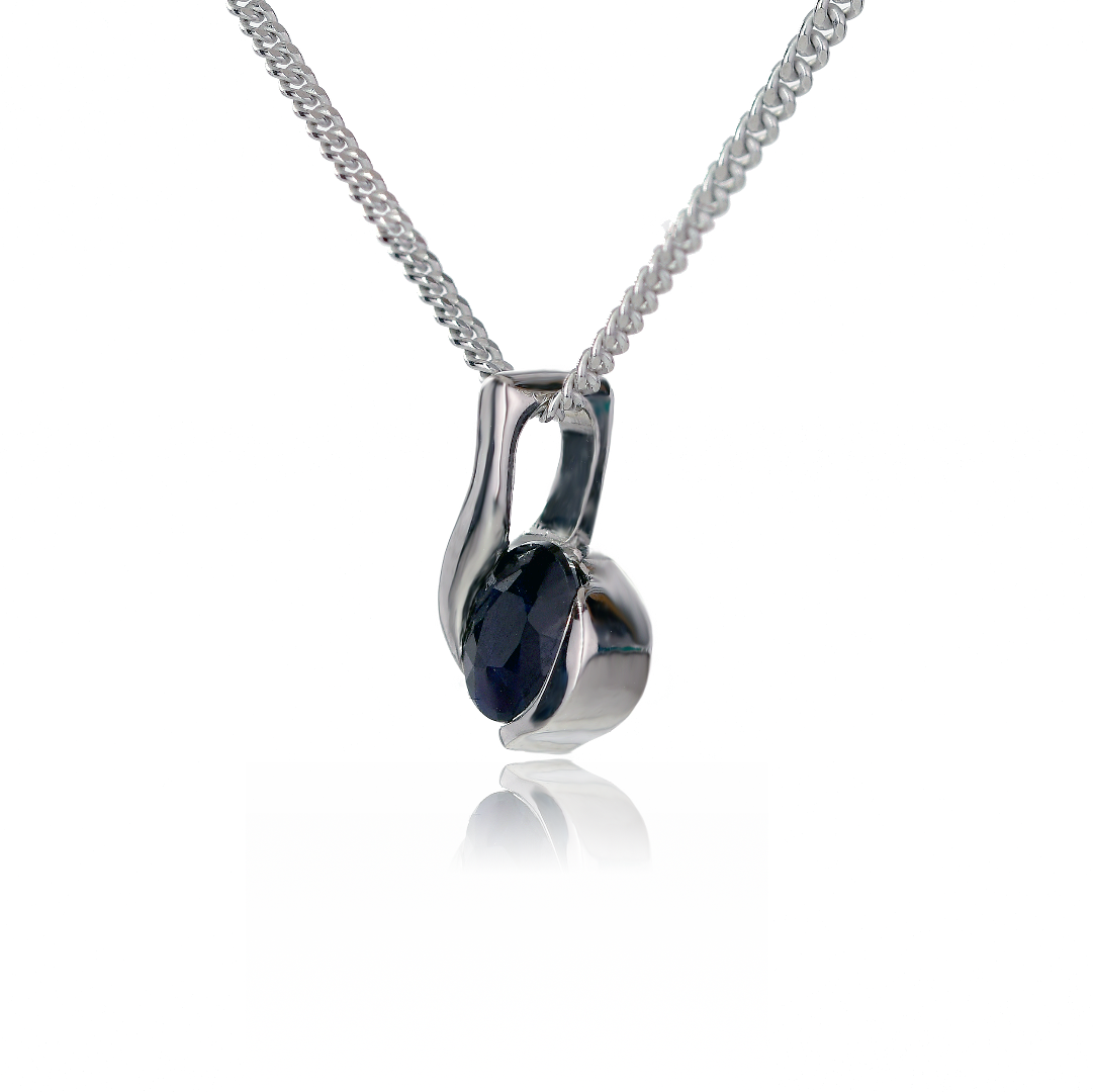 Silver Necklace Earring Set 925 Sapphire Blue 1.3ct Oval 18'' Chain