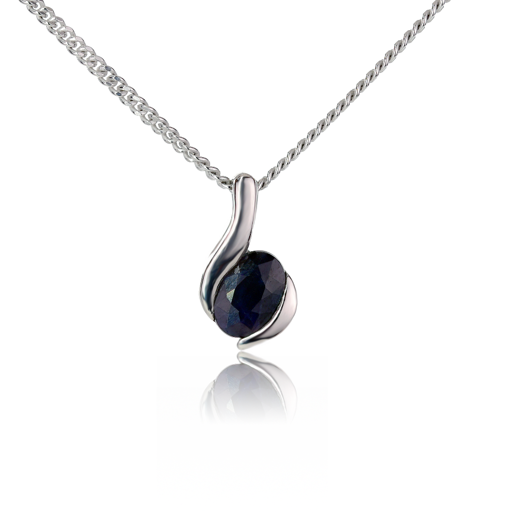 Silver Necklace Earring Set 925 Sapphire Blue 1.3ct Oval 18'' Chain