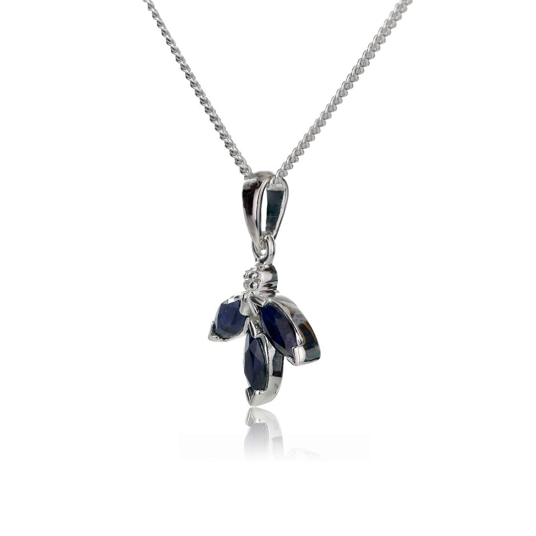 Sapphire Diamond Necklace Blue 1 ct Marquise 18'' Chain Rhodium Plated Silver 925