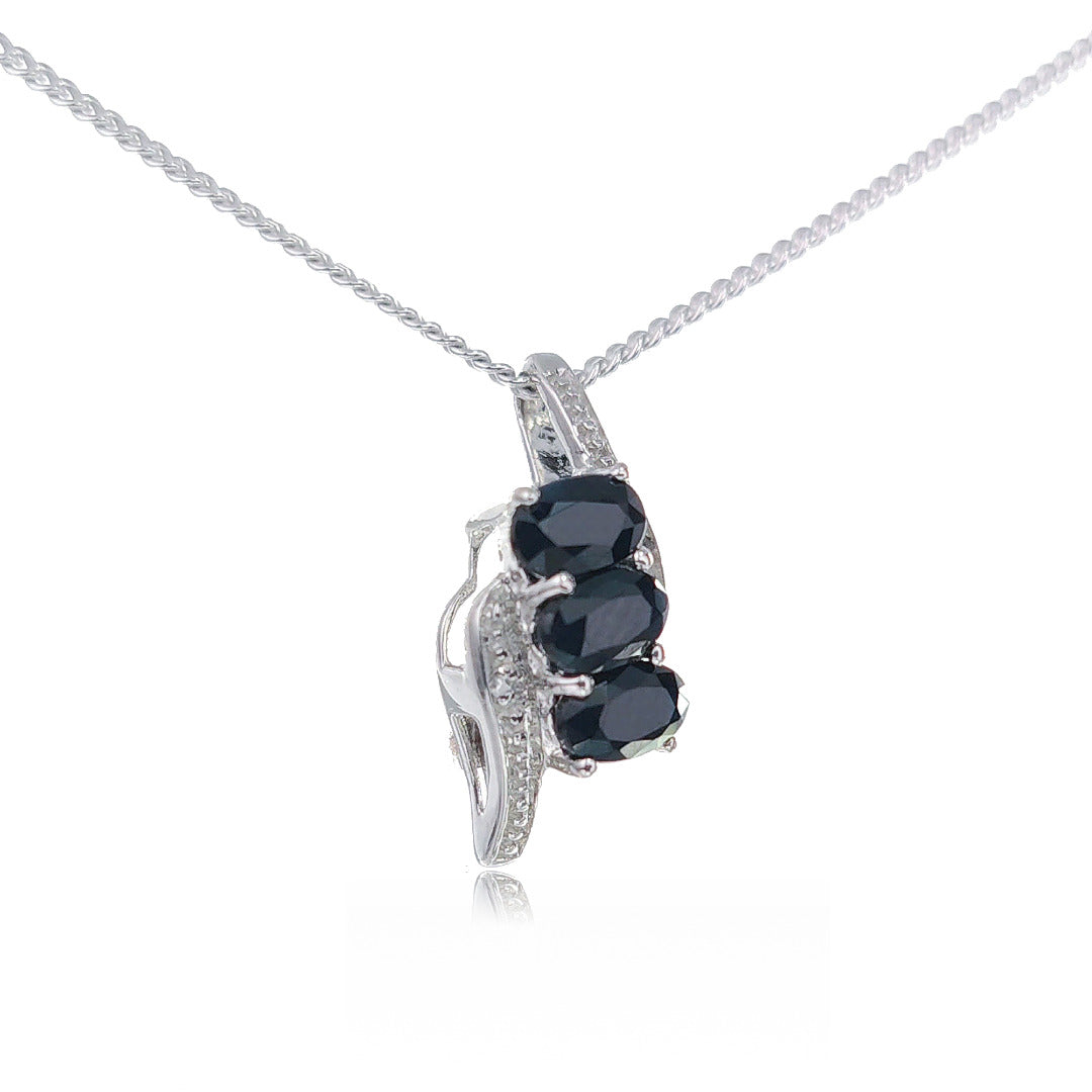 Silver Diamond Sapphire Pendant Natural Blue 1ct Trilogy 18'' Sterling 925 Chain PDSI3OSR