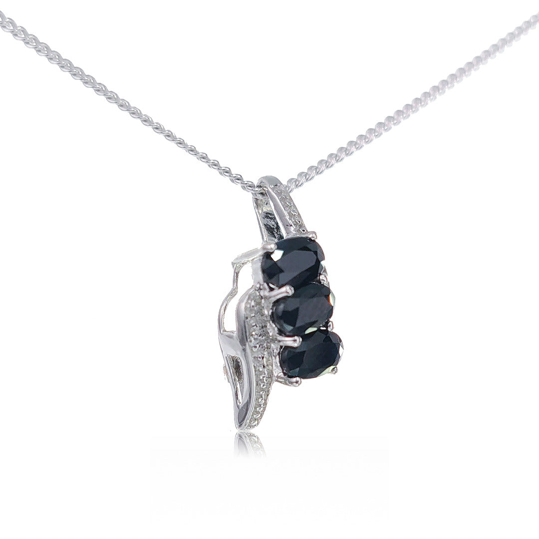 Silver Diamond Sapphire Pendant Natural Blue 1ct Trilogy 18'' Sterling 925 Chain PDSI3OSR