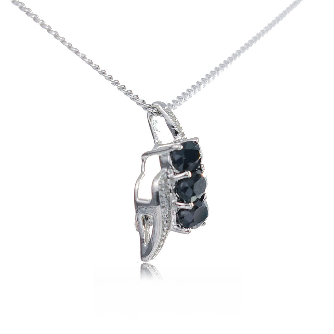 Silver Diamond Sapphire Pendant Natural Blue 1ct Trilogy 18'' Sterling 925 Chain PDSI3OSR