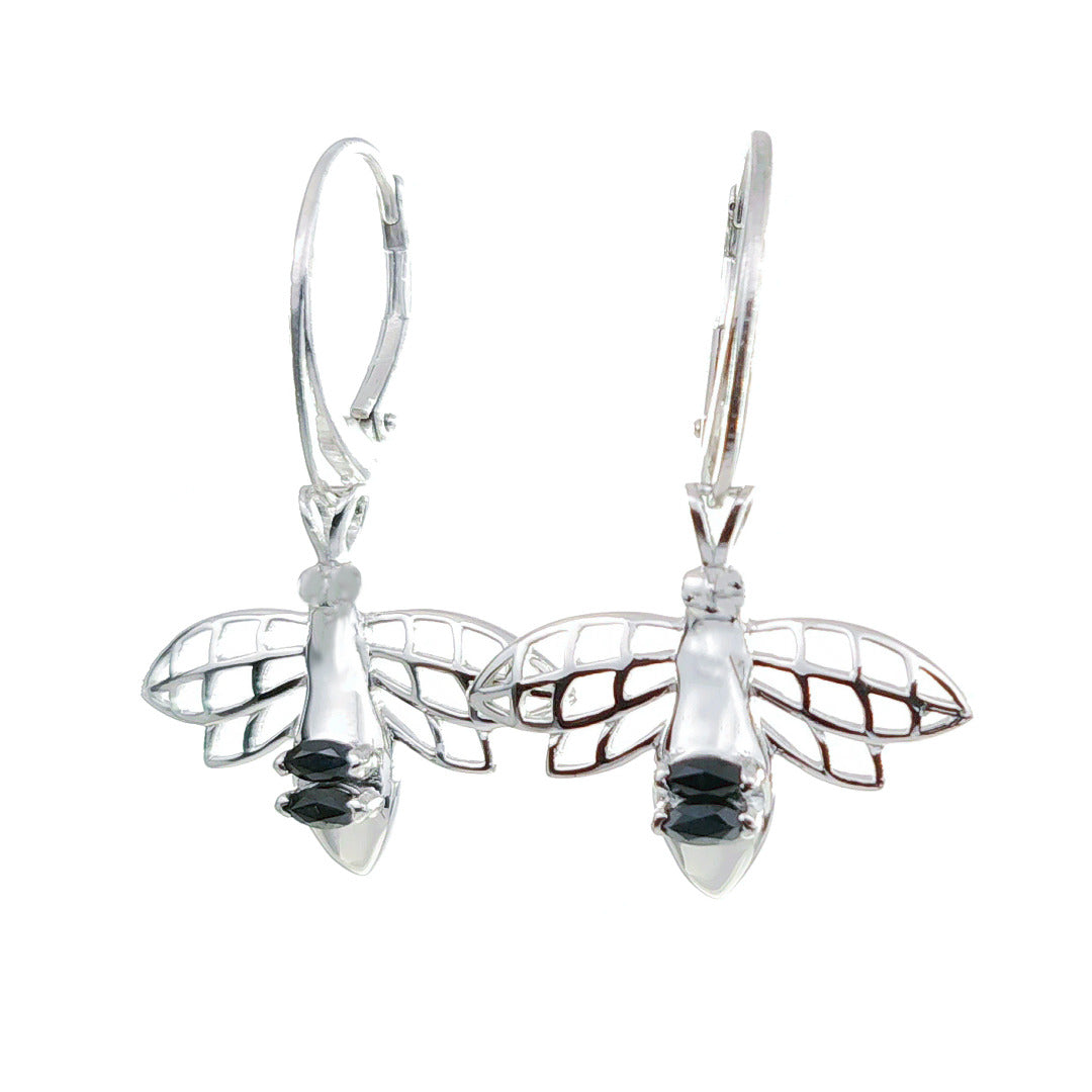 Silver Sapphire Earrings Dangle Bee