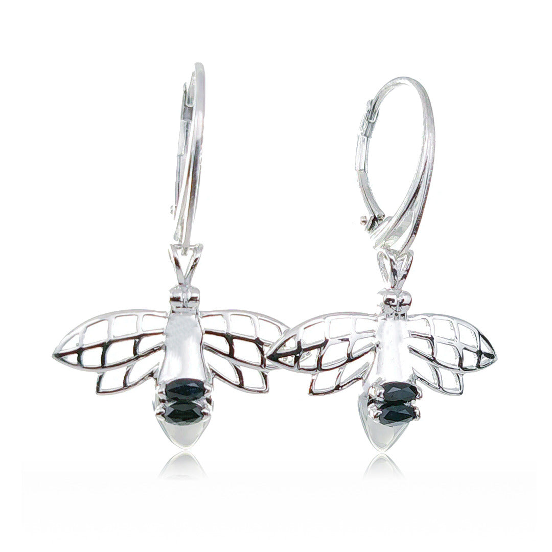 Silver Sapphire Earrings Dangle Bee