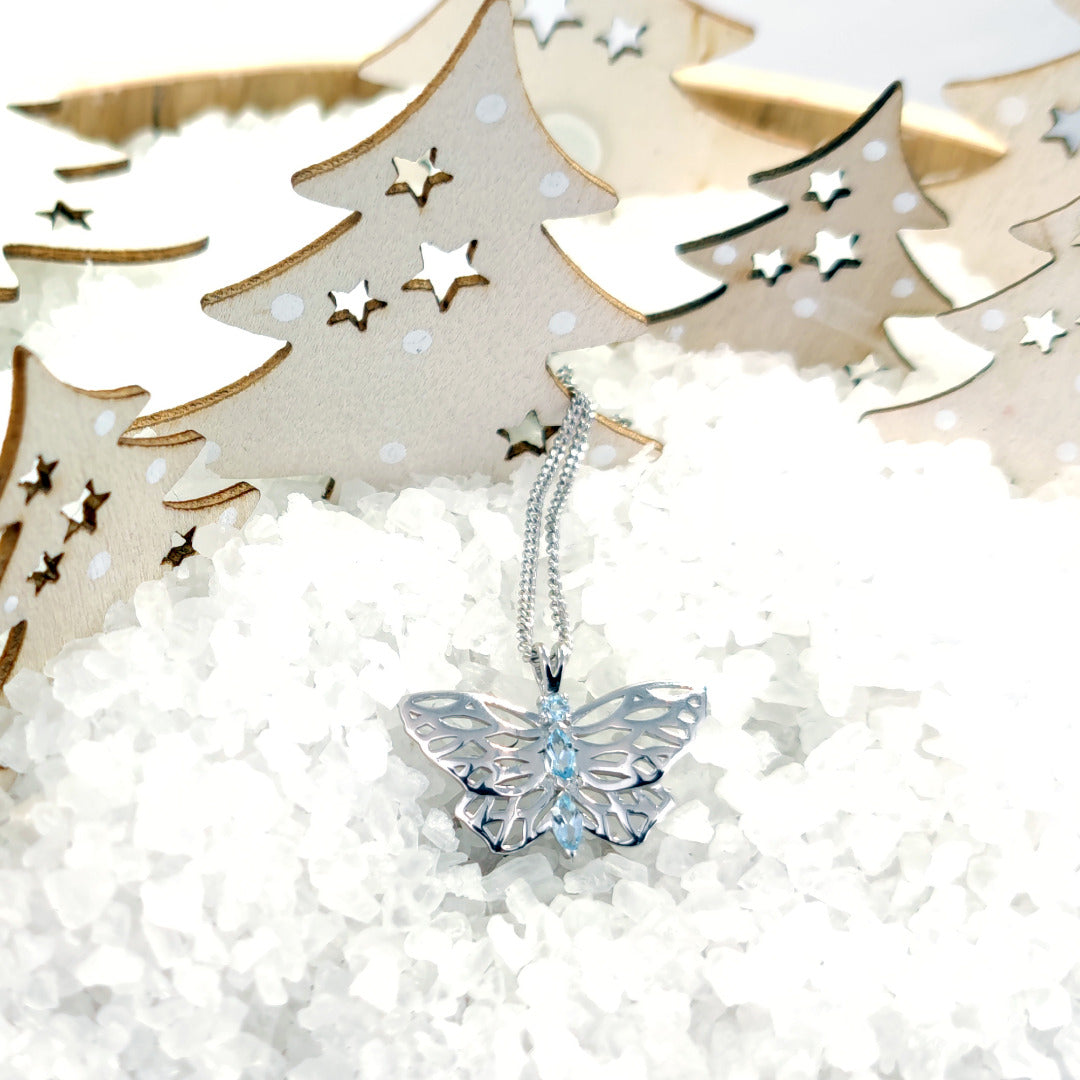 Butterfly Necklace Blue Topaz