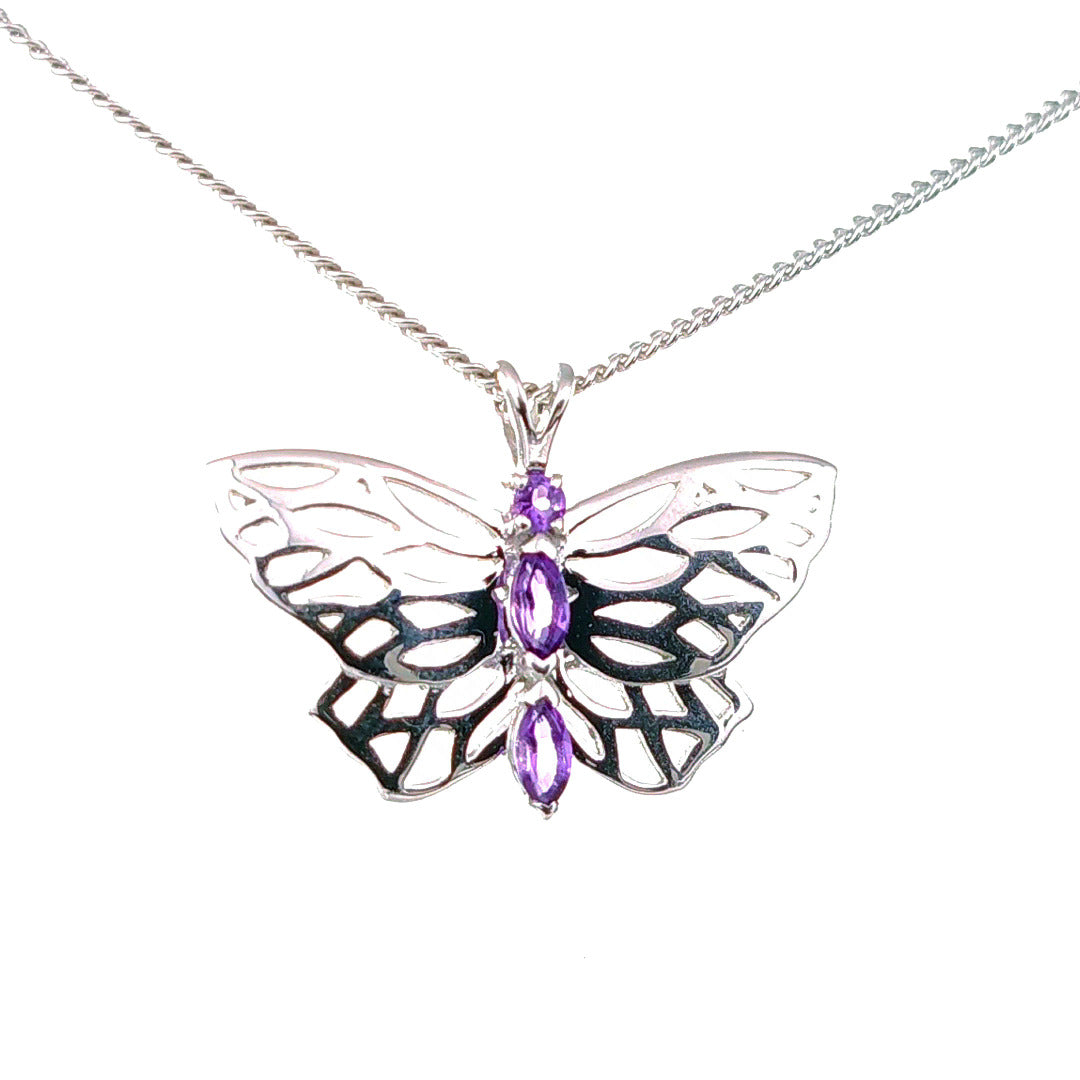 Amethyst Butterfly Necklace Sterling Silver