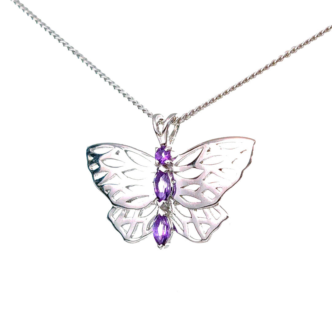 Amethyst Butterfly Necklace Sterling Silver