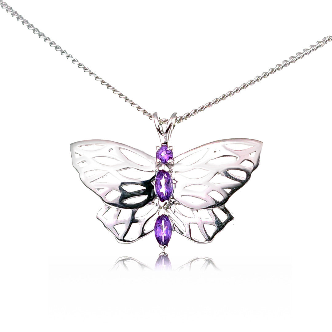 Amethyst Butterfly Necklace Sterling Silver