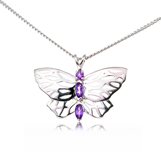 Amethyst Butterfly Necklace Sterling Silver