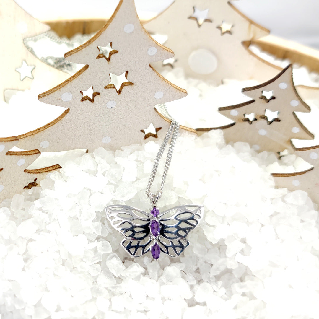 Amethyst Butterfly Necklace Sterling Silver