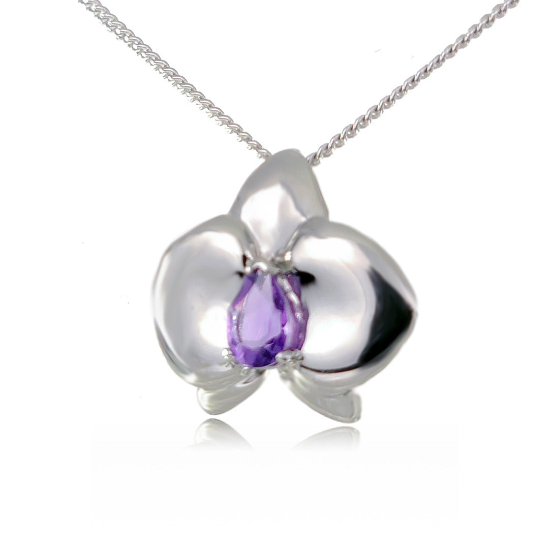 Set Amethyst Necklace Earrings Silver Orchid Pendant Stud 0.75ct February Birthstone