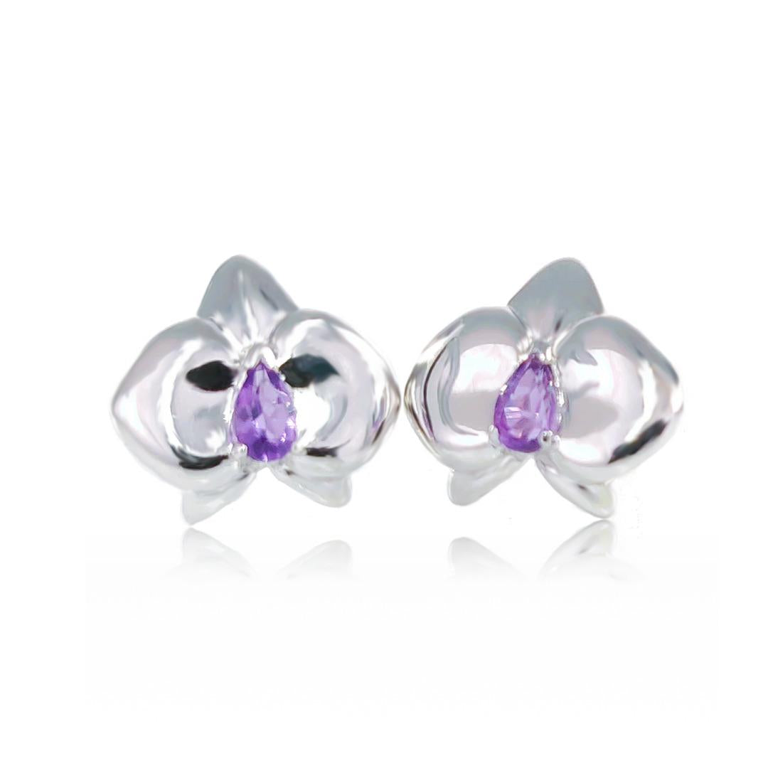 Amethyst Aphrodite Orchid Stud Earrings Sterling Silver