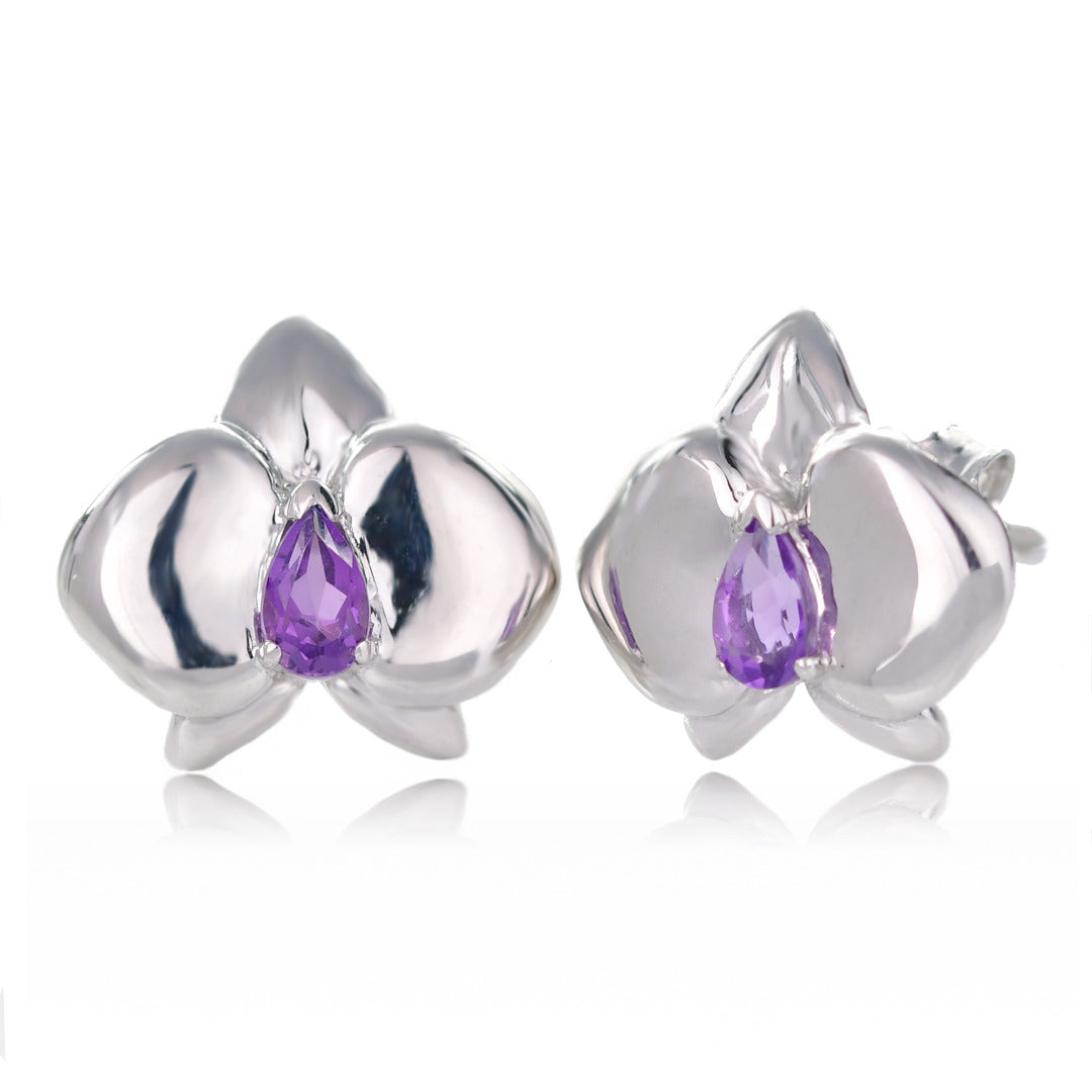 Amethyst Aphrodite Orchid Stud Earrings Sterling Silver