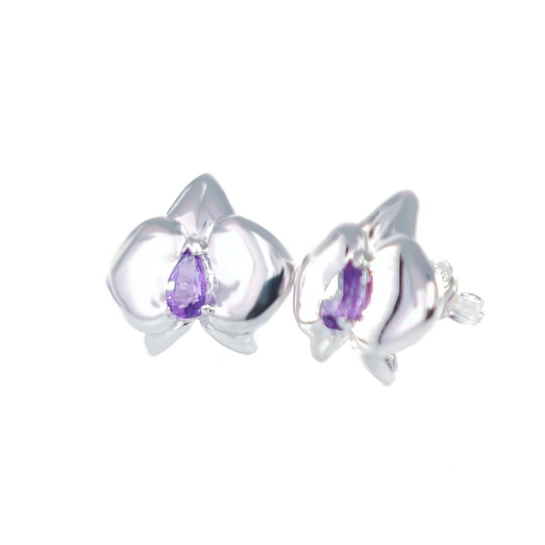 Amethyst Aphrodite Orchid Stud Earrings Sterling Silver