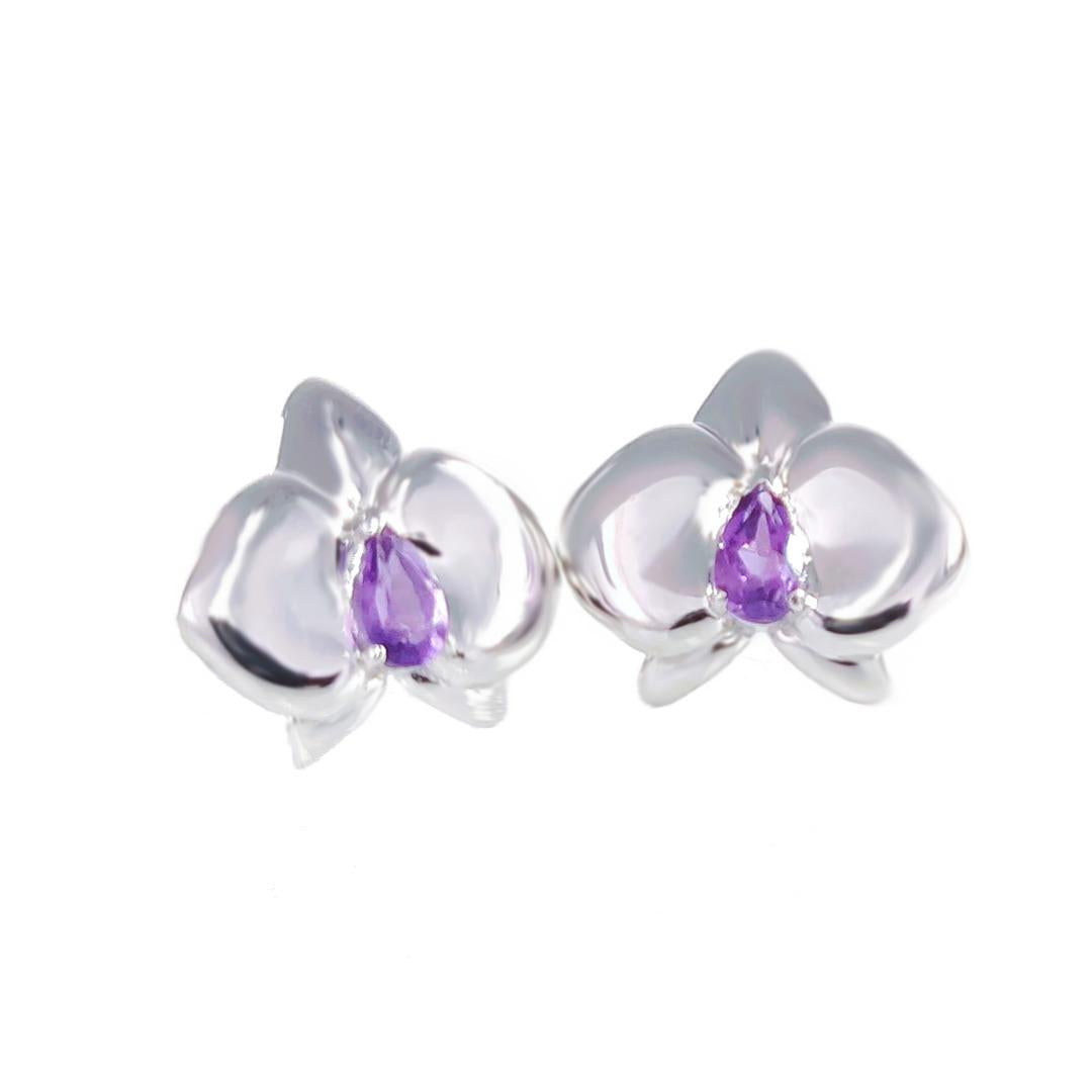 Amethyst Aphrodite Orchid Stud Earrings Sterling Silver