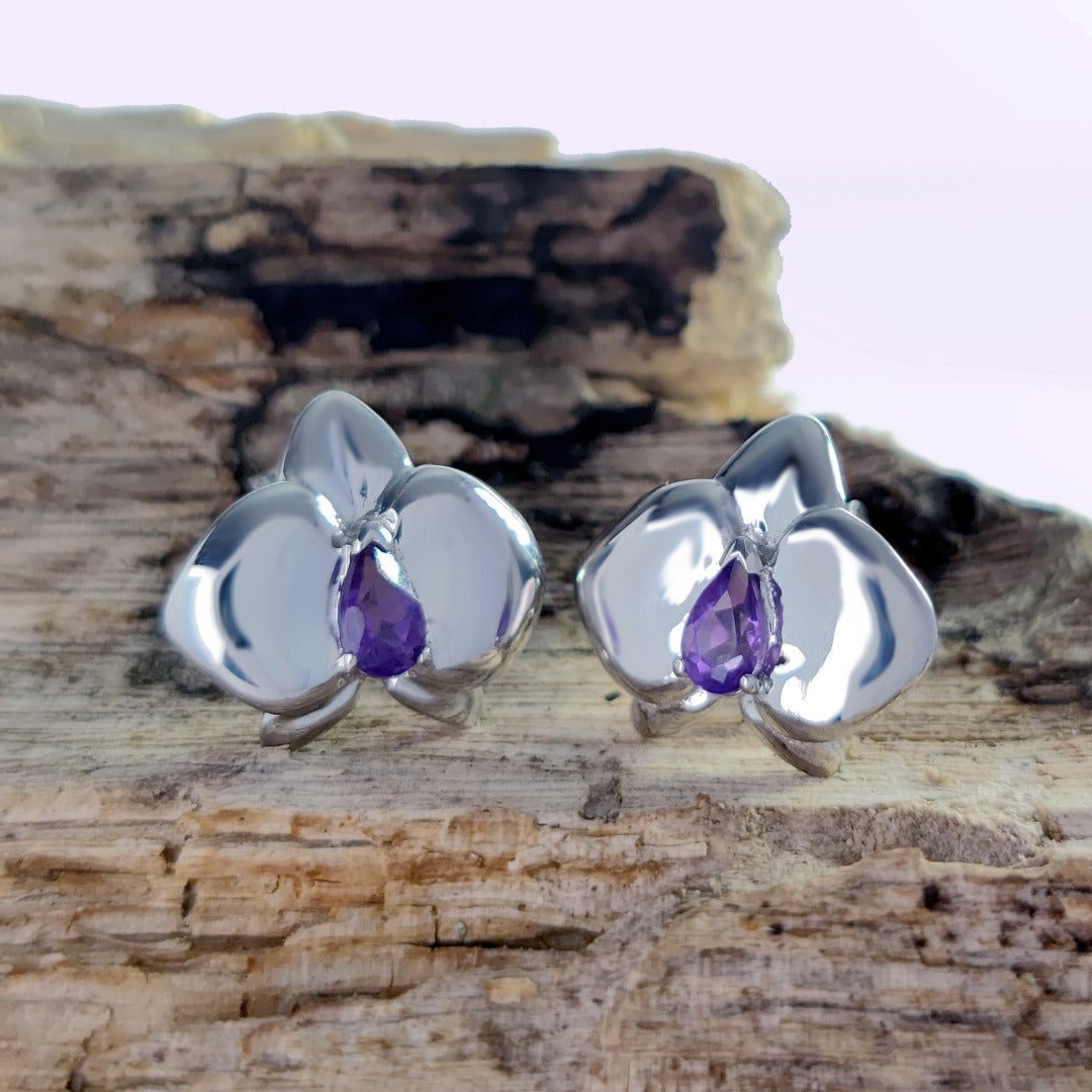 Amethyst Aphrodite Orchid Stud Earrings Sterling Silver