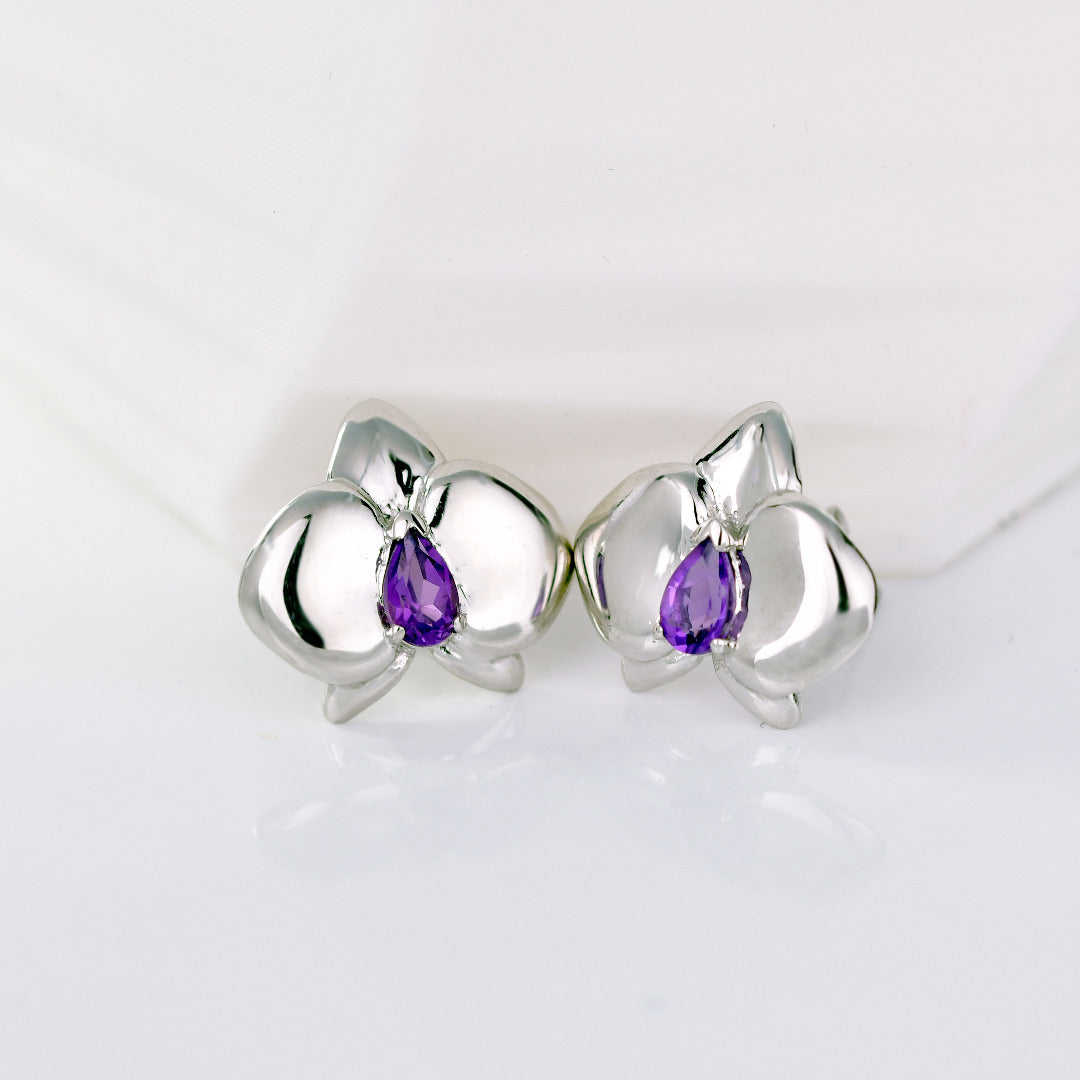 Amethyst Aphrodite Orchid Stud Earrings Sterling Silver