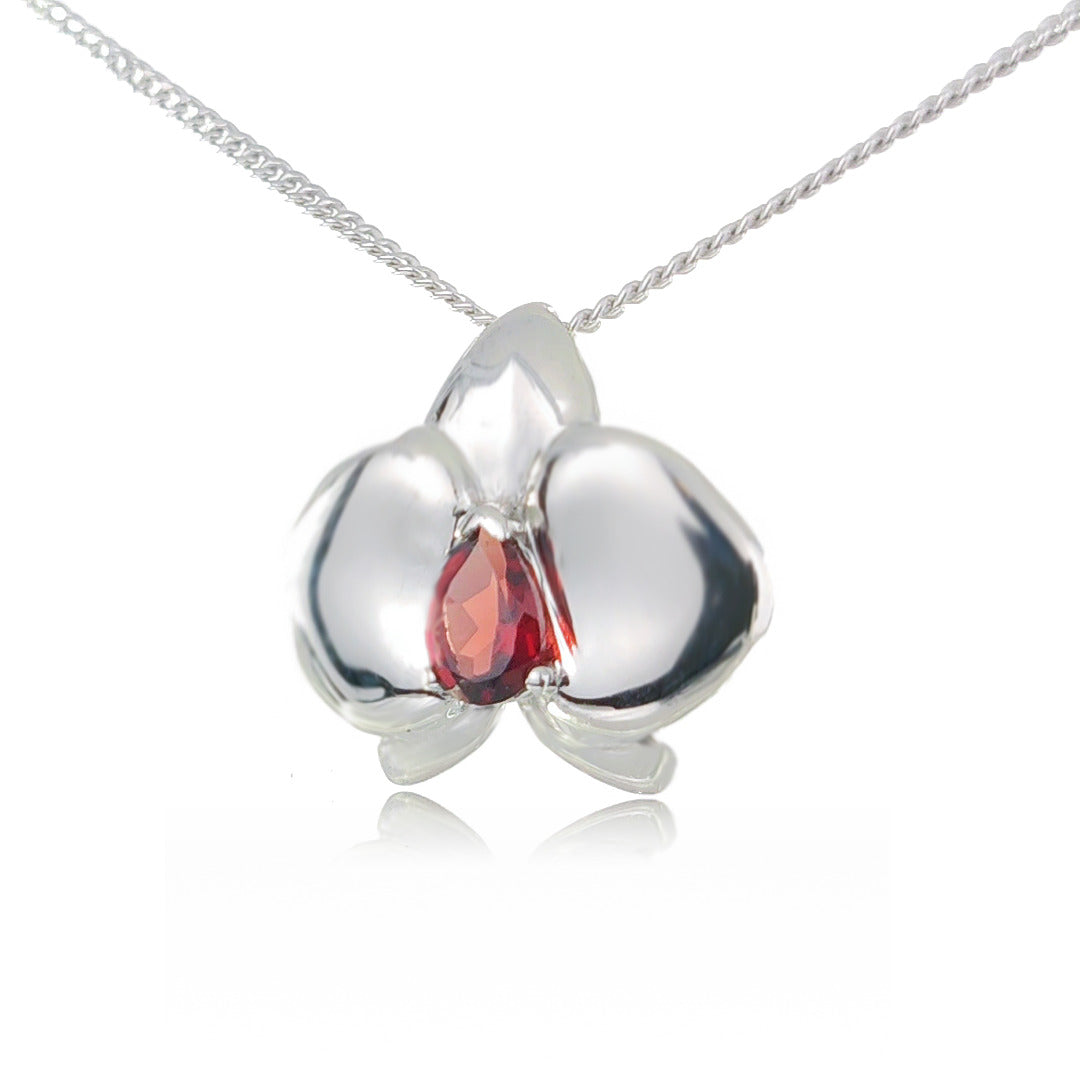 Garnet Aphrodite Orchid Necklace Sterling Silver