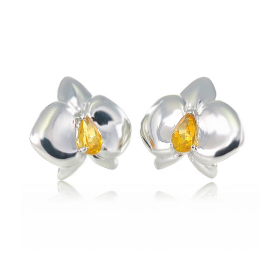 Silver Citrine Earrings Stud Aphrodite Orchid Natural Yellow 0.4ct