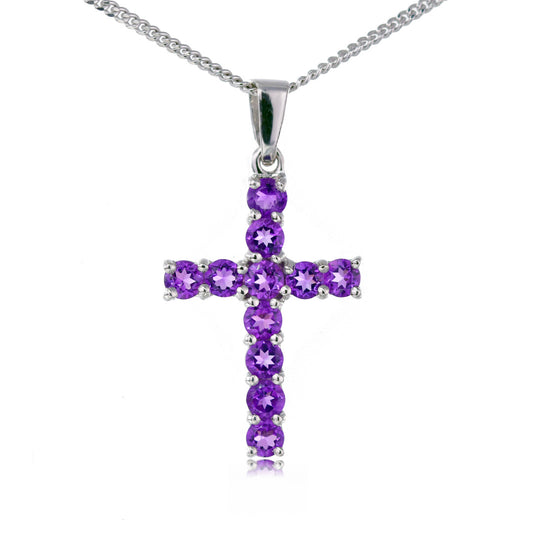 Amethyst Cross Pendant Sterling Silver