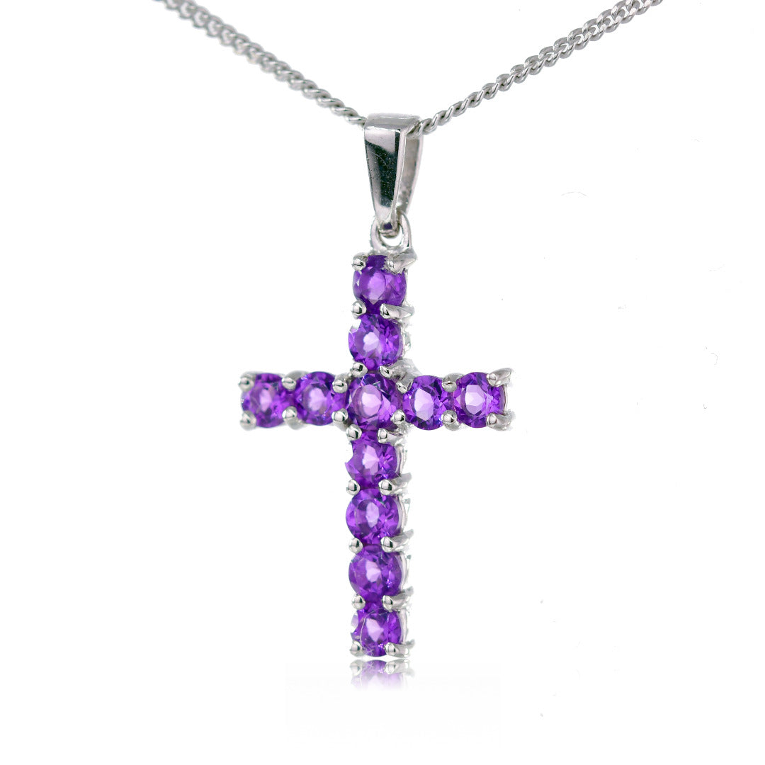 Amethyst Cross Pendant Sterling Silver