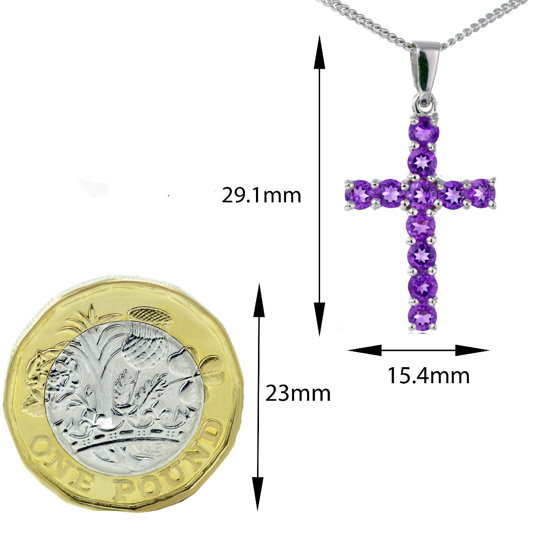 Amethyst Cross Pendant Sterling Silver