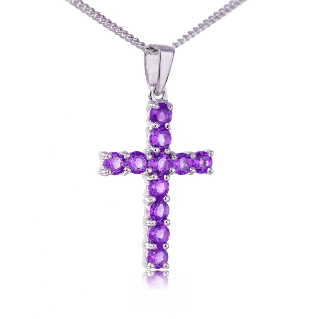 Amethyst Cross Pendant Sterling Silver