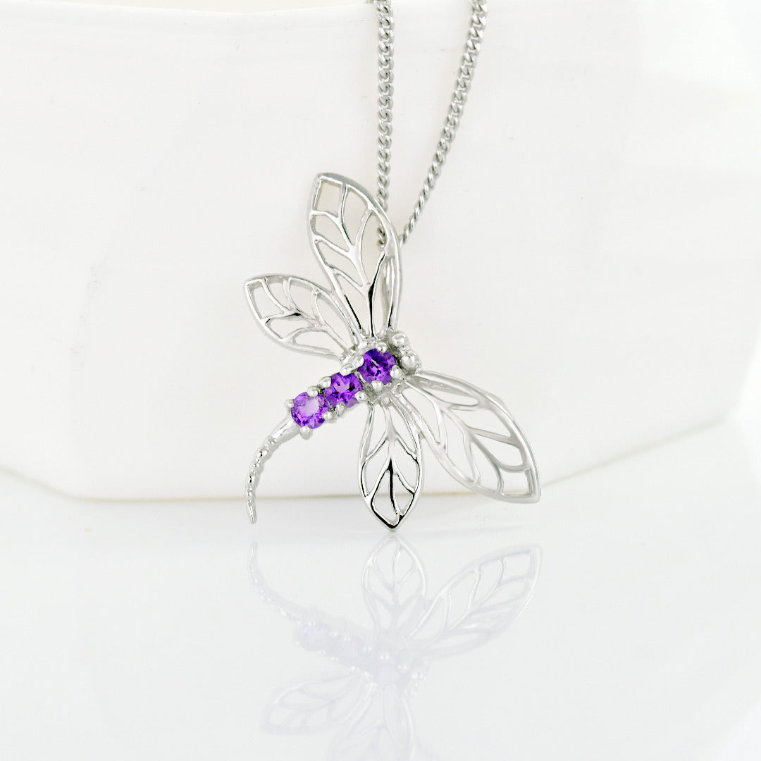 Amethyst Dragonfly Necklace Sterling Silver